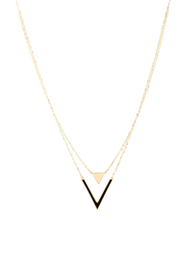 Two-Tiered 18k Gold Enamel Pendant Necklace