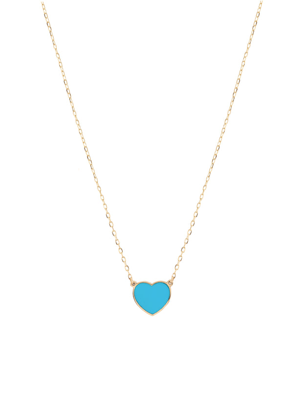 18K Gold Double-Sided Heart Necklace with Enamel & Zircon Gemstones