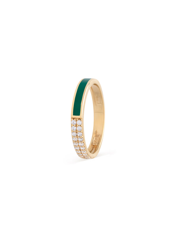 18K Gold Dual Charm Enamel & Pavé Ring | Contemporary Jewelry with Free Shipping