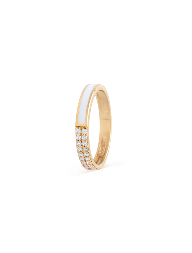 18K Gold Dual Charm Enamel & Pavé Ring | Contemporary Jewelry with Free Shipping