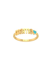 Mama Love Signature Band 18K Gold Ring with Enamel Heart