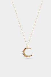 Utopia Crescent Necklace in Multicolor Gemstone and Diamond