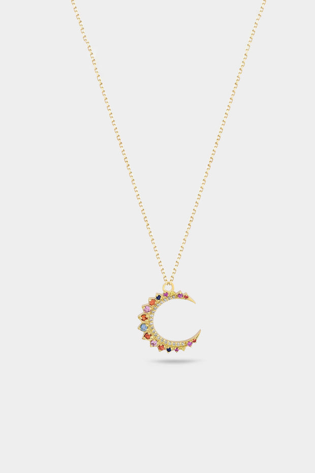 Utopia Crescent Necklace in Multicolor Gemstone and Diamond