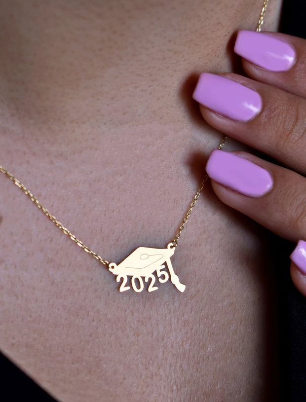 18K Gold Graduation Necklace – Custom Year