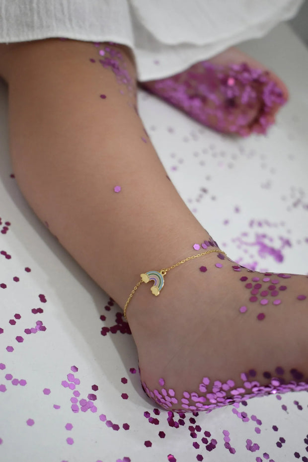 18K Gold First Light Rainbow Newborn Anklet