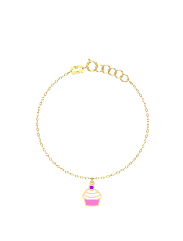 18K Gold Golden Cupcake Newborn Baby Anklet – Enamel Charm, Adjustable Fit