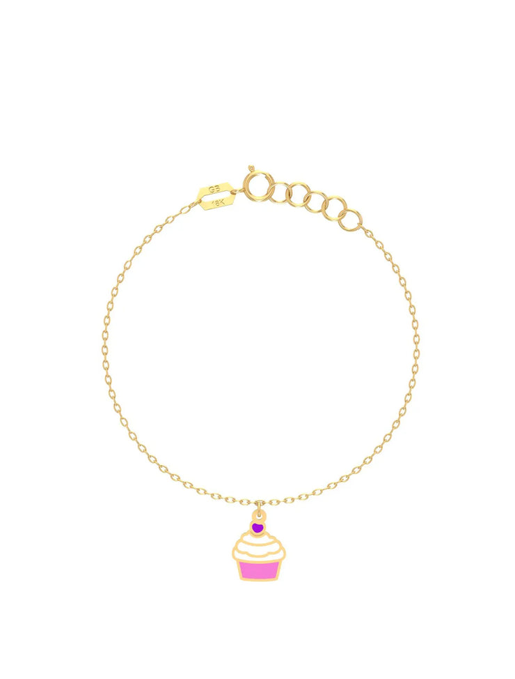 18K Gold Golden Cupcake Newborn Baby Anklet – Enamel Charm, Adjustable Fit