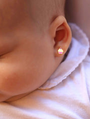 18K Gold Golden Cupcake Newborn Baby Earrings