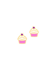 18K Gold Golden Cupcake Newborn Baby Earrings