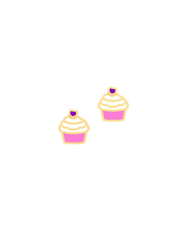 18K Gold Golden Cupcake Newborn Baby Earrings