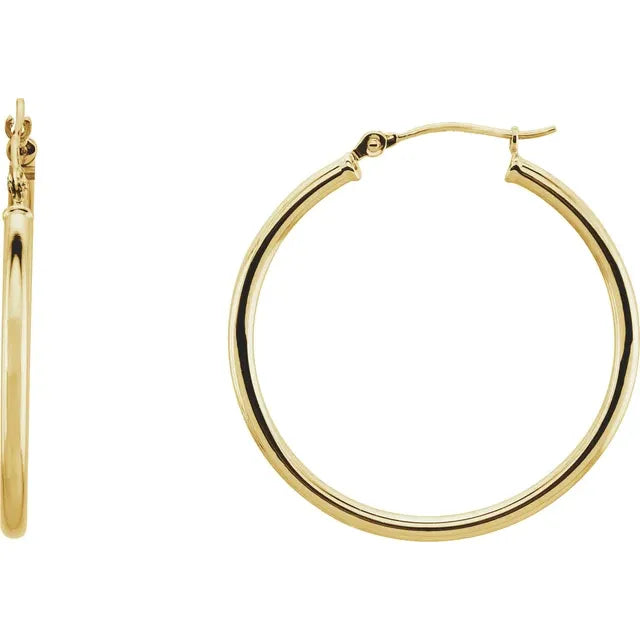 14k Yellow Gold Tube Hoop Earrings