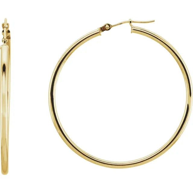 14k Yellow Gold Tube Hoop Earrings