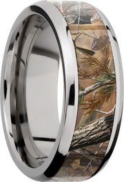 Titanium 8mm beveled band with a 5mm inlay Real Tree AP Camo