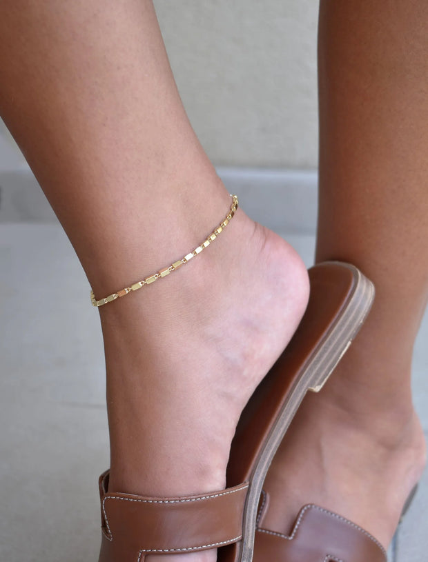 18K Gold Rectangular Link Anklet