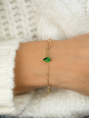 18K Gold Emerald Teardrop & Mixed Chain Bracelet