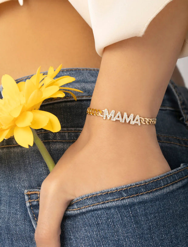 18K Gold Cuban Link Chain Mama Bracelet