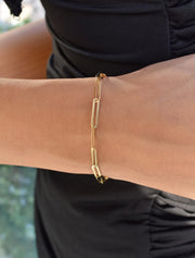 18K Gold Charm Paper Clip Bracelet
