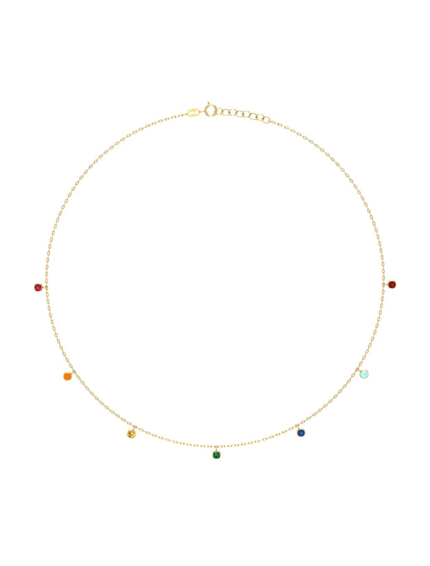 18K Gold Aurora Rainbow Belly Chain – Multi-Color Zircon Gemstones, Adjustable Fit