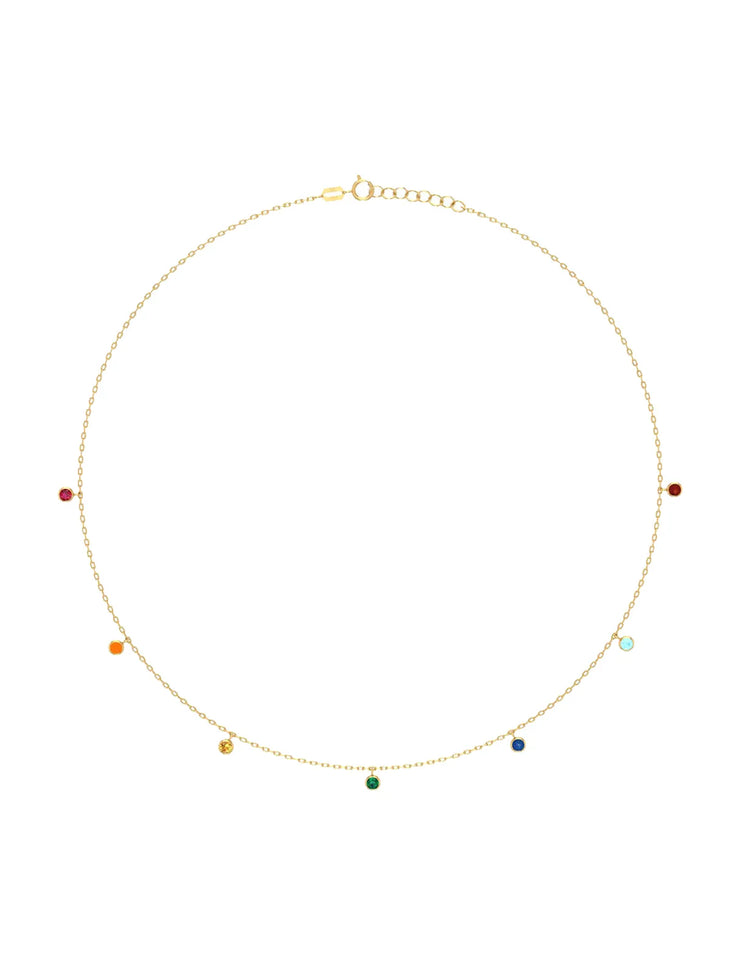 18K Gold Aurora Rainbow Belly Chain – Multi-Color Zircon Gemstones, Adjustable Fit
