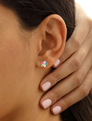 18K Gold Blossom Enamel Earrings