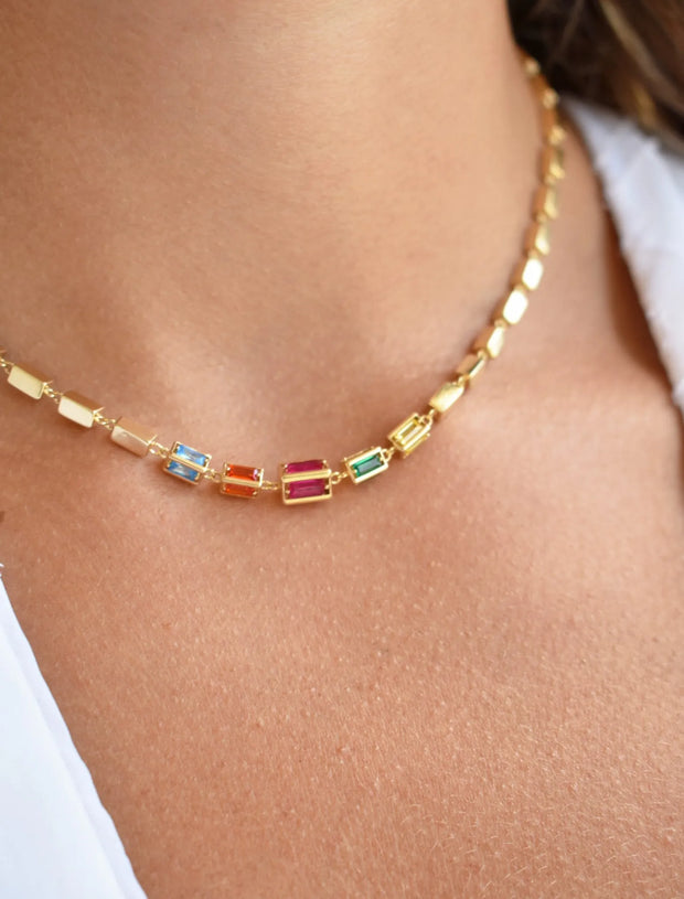 18K Gold LanternLink Baguette Zircon Necklace