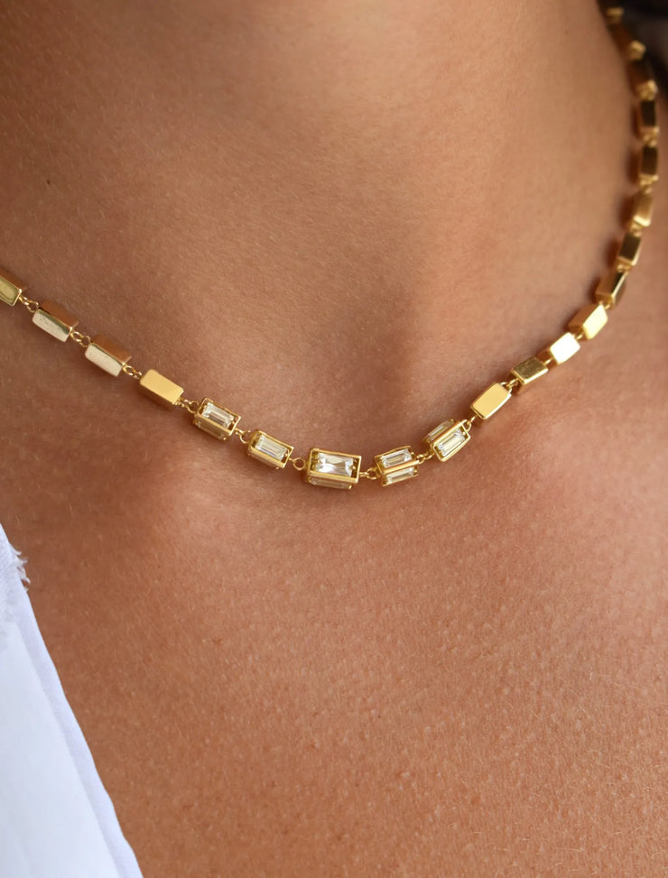 18K Gold LanternLink Baguette Zircon Necklace