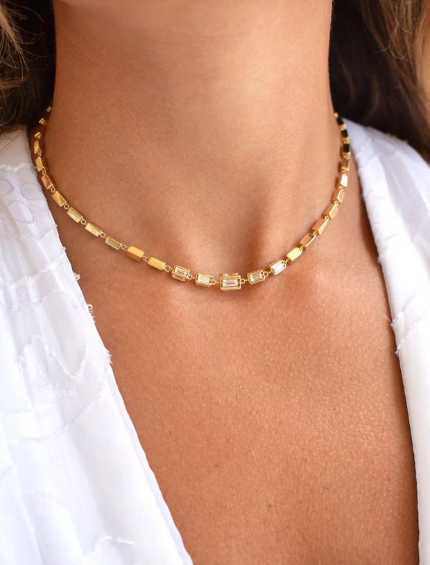 18K Gold LanternLink Baguette Zircon Necklace