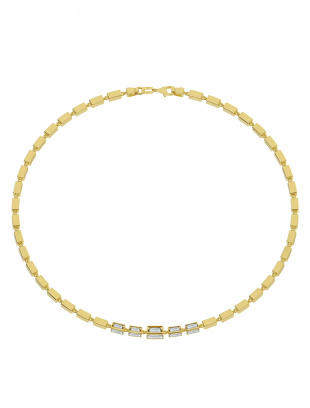 18K Gold LanternLink Baguette Zircon Necklace