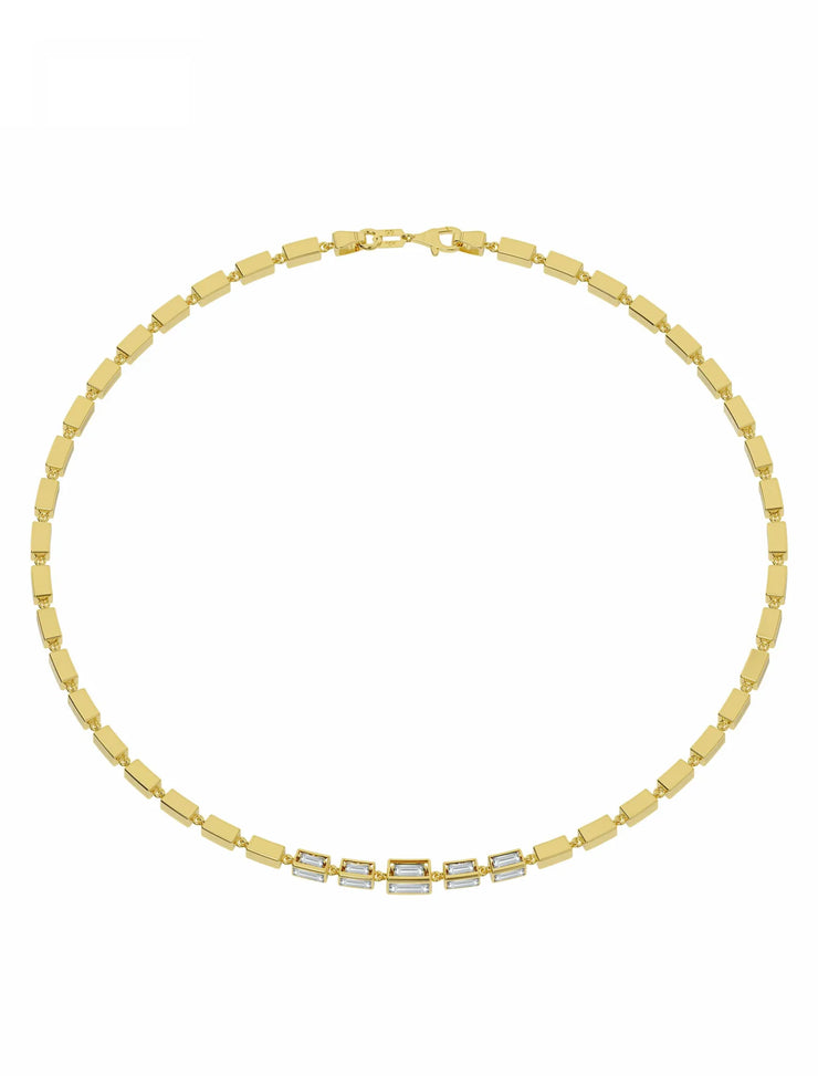 18K Gold LanternLink Baguette Zircon Necklace