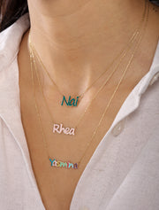 Personalized 18k Gold Enamel Name Necklace