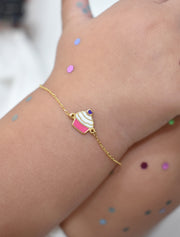 18K Gold Golden Cupcake Newborn Baby Bracelet – Enamel Design, Adjustable Fit