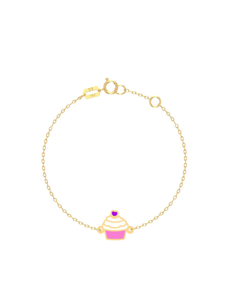 18K Gold Golden Cupcake Newborn Baby Bracelet – Enamel Design, Adjustable Fit