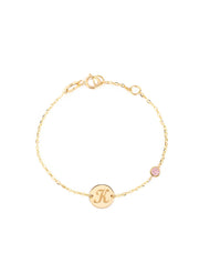 18K Gold Baby Bracelet with Birthstone & Custom Initial Disc