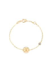 18K Gold Baby Bracelet with Birthstone & Custom Initial Disc