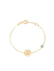 18K Gold Baby Bracelet with Birthstone & Custom Initial Disc