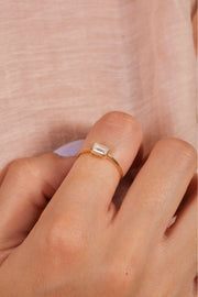 18K Gold Baguette Bezel Stackable Ring