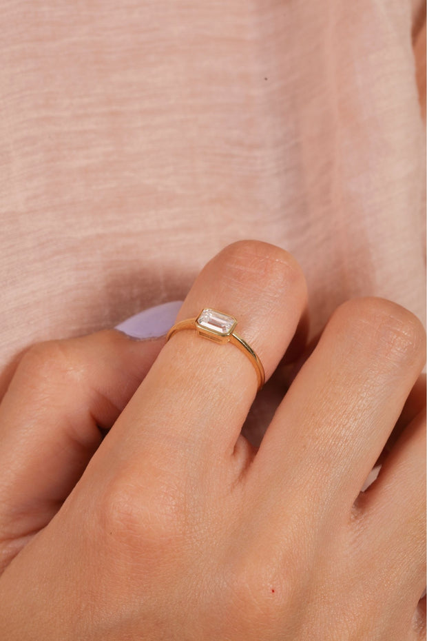 18K Gold Baguette Bezel Stackable Ring