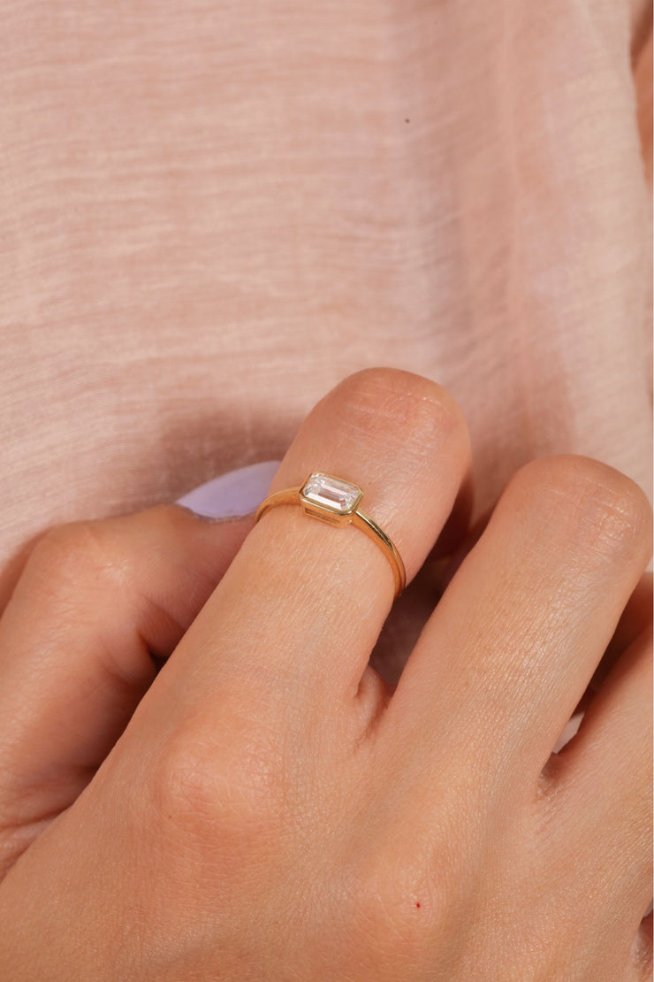 18K Gold Baguette Bezel Stackable Ring