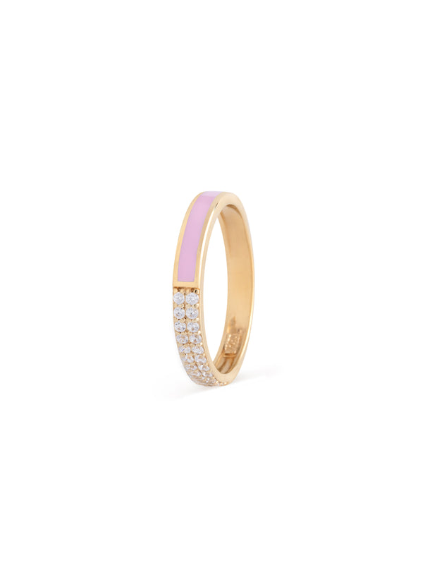 18K White Gold Ring with Split Enamel & Pavé Design | Contemporary Jewelry with Free Shipping