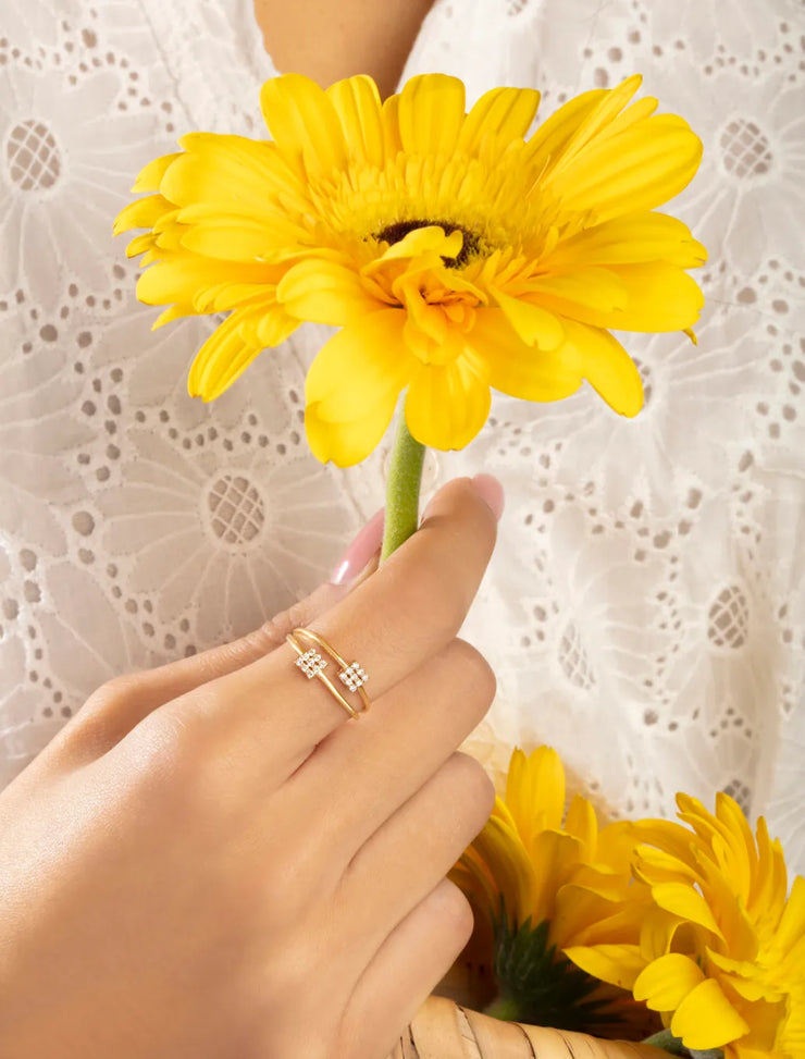 Two Square Ring 18K Gold Dual Square Diamond Ring – Robere's Jewelry