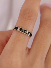 18K Gold Mama Enamel Ring
