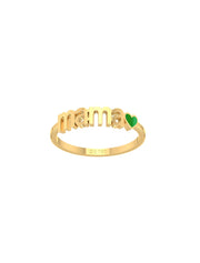 Mama Love Signature Band 18K Gold Ring with Enamel Heart