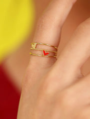 18K Gold Layered Hearts Ring