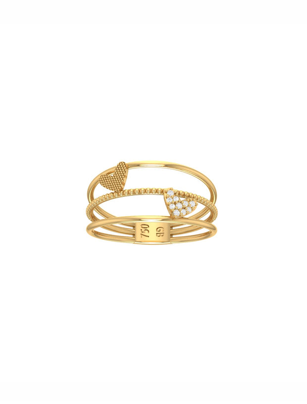 18K Gold Layered Hearts Ring