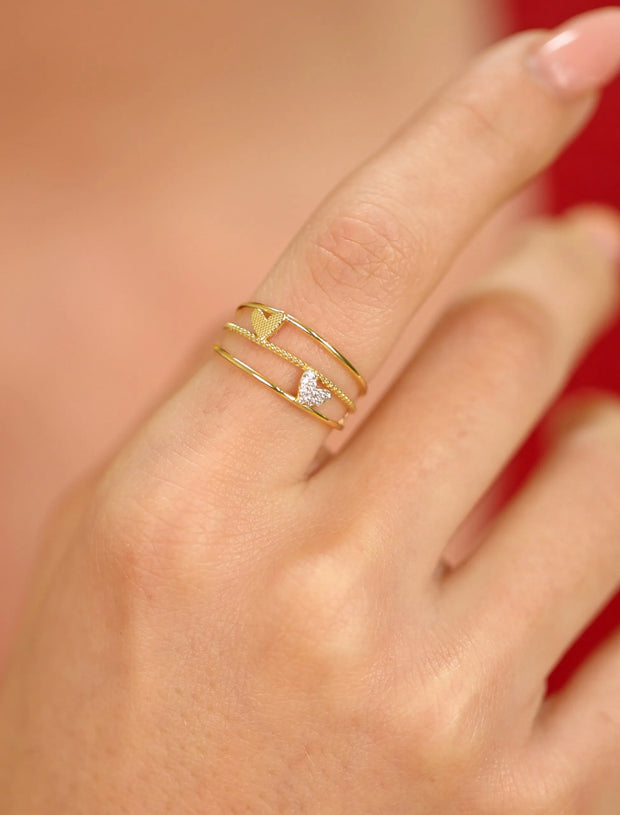 18K Gold Layered Hearts Ring