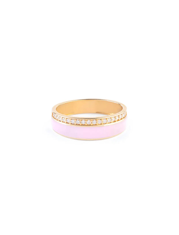 18K White Gold Ring with Layered Enamel & Pavé Design | Contemporary Jewelry with Free Shipping