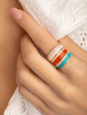 18K White Gold Ring with Layered Enamel & Pavé Design | Contemporary Jewelry with Free Shipping