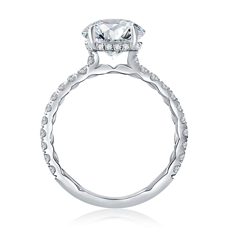 14k Round Solitaire Engagement Ring with Pavé Diamonds