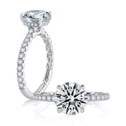 14k Round Solitaire Engagement Ring with Pavé Diamonds