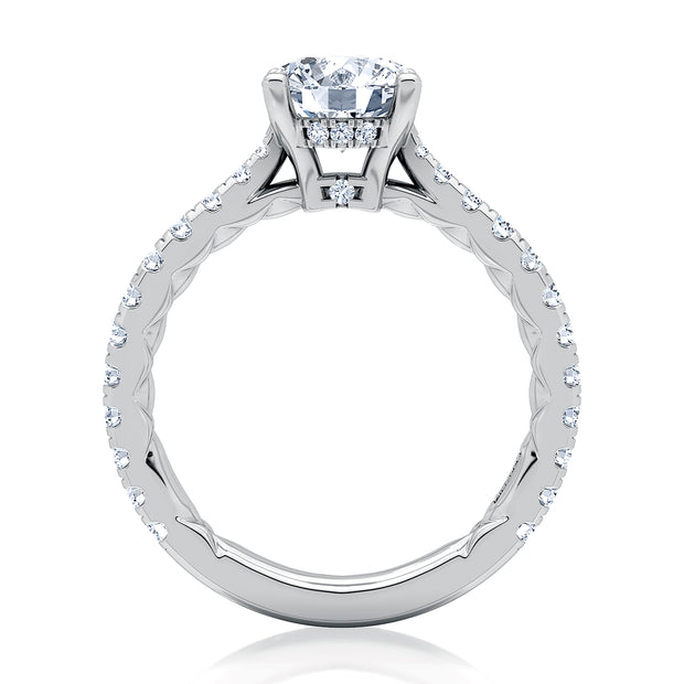 14k Scalloped Pavé Diamond Engagement Ring with Quilted Interior